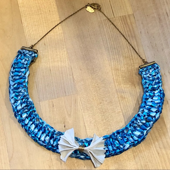 NWOT Jewelry Designer Mirit Weinstock necklace woven Rafia and ceramic bow - Picture 4 of 14